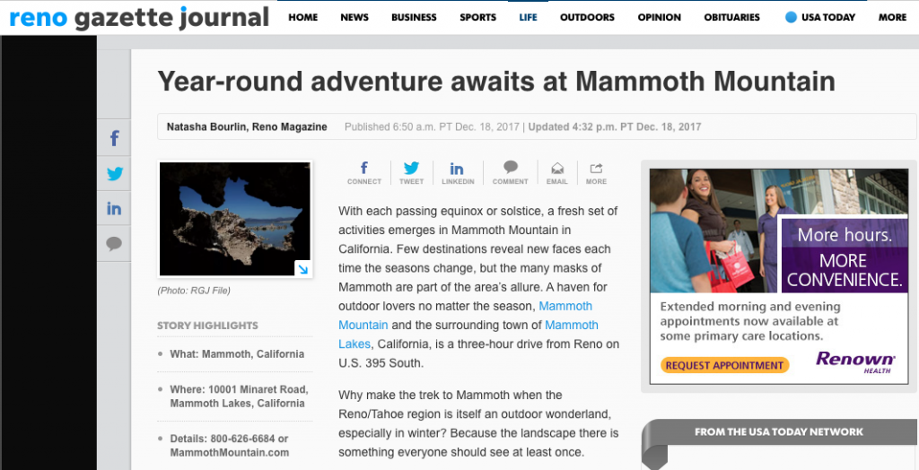 Mammoth Mountain, adventure, Reno Magazine, Reno Gazette-Journal